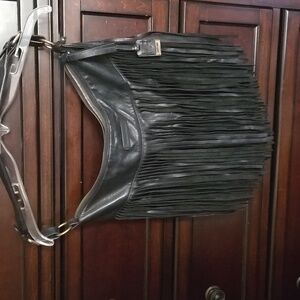 Frye Heidi Black Fringe Shoulder Heidi Bag